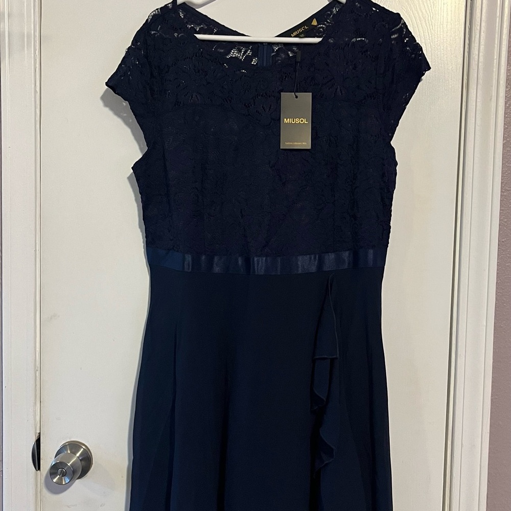 Miusol Blue A-line Flutter Sleeve Midi Dress